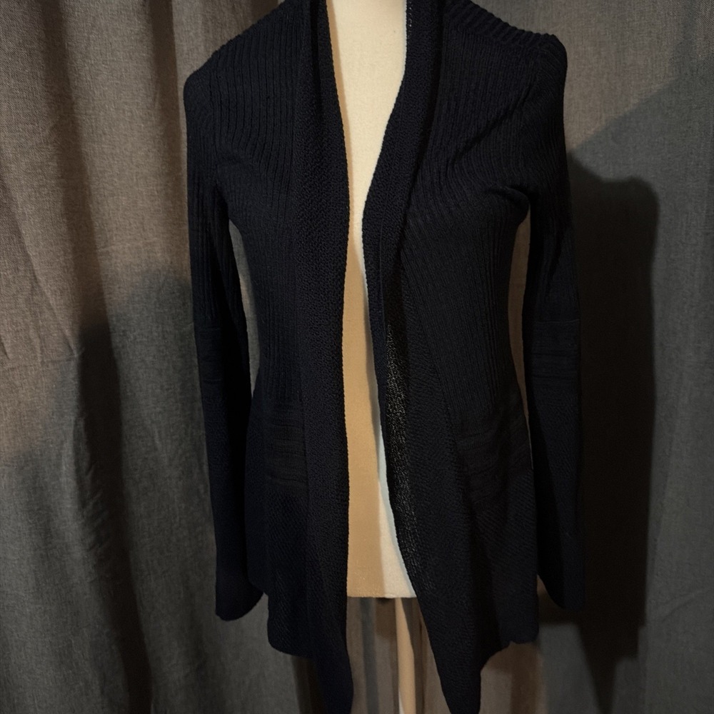Apt. 9 Womens Navy Blue Open Front Ribbed Knit Cardigan Sweater PXL Made in USA